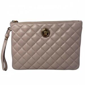 Versace Soft Pink Leather Quilted Wristlet Clutch